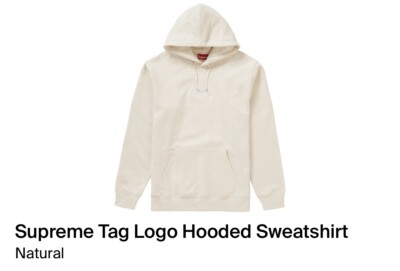 Supreme Tag Logo Hooded Sweatshirt Natural SS19 Size XLarge