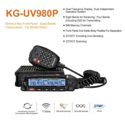 Wouxun KG-UV980P mobiel apparaat Quad Band CB en VHF/UHF