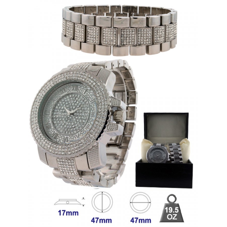 NEW-BLING MASTER SILVER TONE SET,PAVE CRYSTALS COVERED DIAL  display picture 2