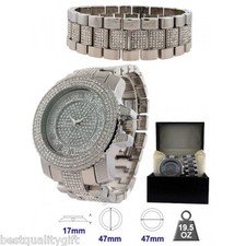 NEW-BLING MASTER SILVER TONE SET,PAVE CRYSTALS COVERED DIAL,GLITZ WATCH+BRACELET