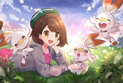 Anime pok mon scorbunny yuri afternoon beret bob cut Stitched Gaming Mat Desk