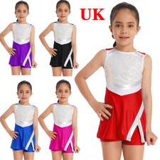 UK Kids Girls Cheer Leader Uniform Outfits Gymnastics Dance Dress with Shorts