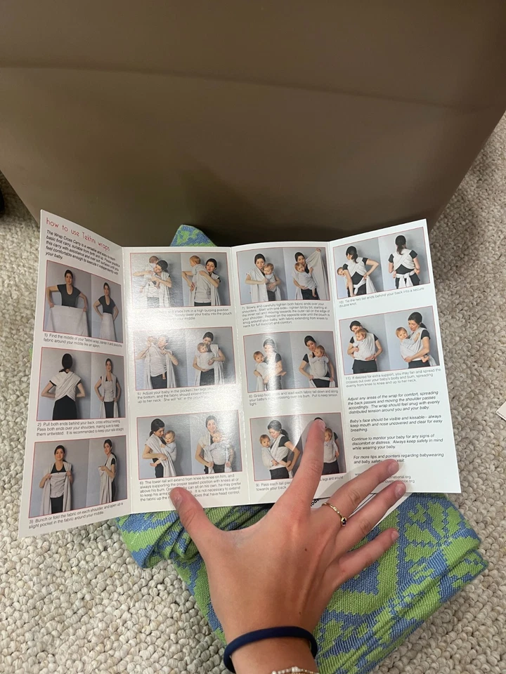 NEW! Tekhni Woven Green Blue Baby Toddler Wrap Sling Carrier Sz 4 Repreve Fabric - Image 4 of 4