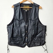 HUDSON LEATHER Size 50 Black Leather Motorcycle Biker Vest With Braided Trim