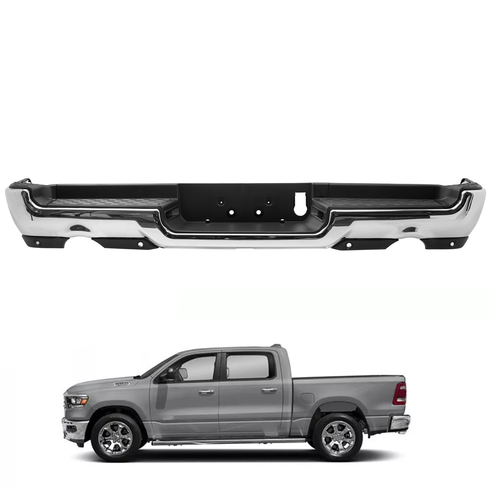 NEW Complete Chrome Rear Bumper Assembly For 2019-2023 RAM 1500 Dual Exhaust