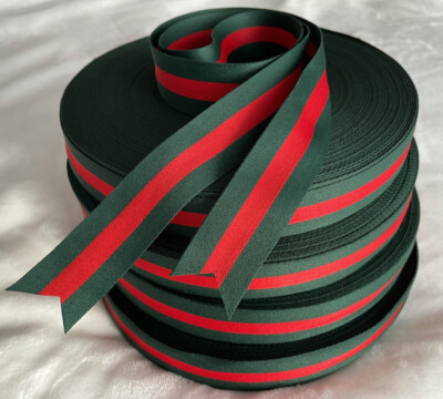 2 Yards 1.5 Inch GG -Style Twill Ribbon Red/Green Stripe