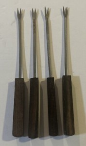 VTG Walnut And Stainless Steel Fondue Forks 4.25” Set Of 4