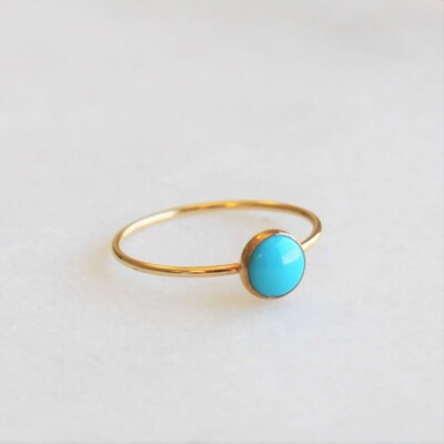Dainty Turquoise Stacking Gemstone Ring, Delicate Gold Filled Solid Silver Ring