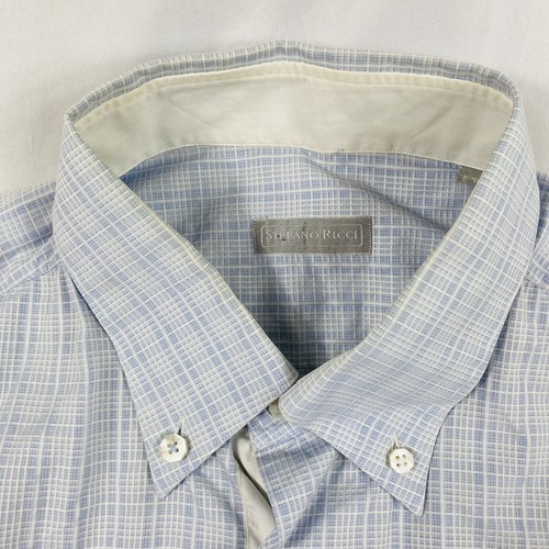 Stefano Ricci Blue White Mens Cotton Button Front Size 18/46 Excellent - Picture 4 of 7