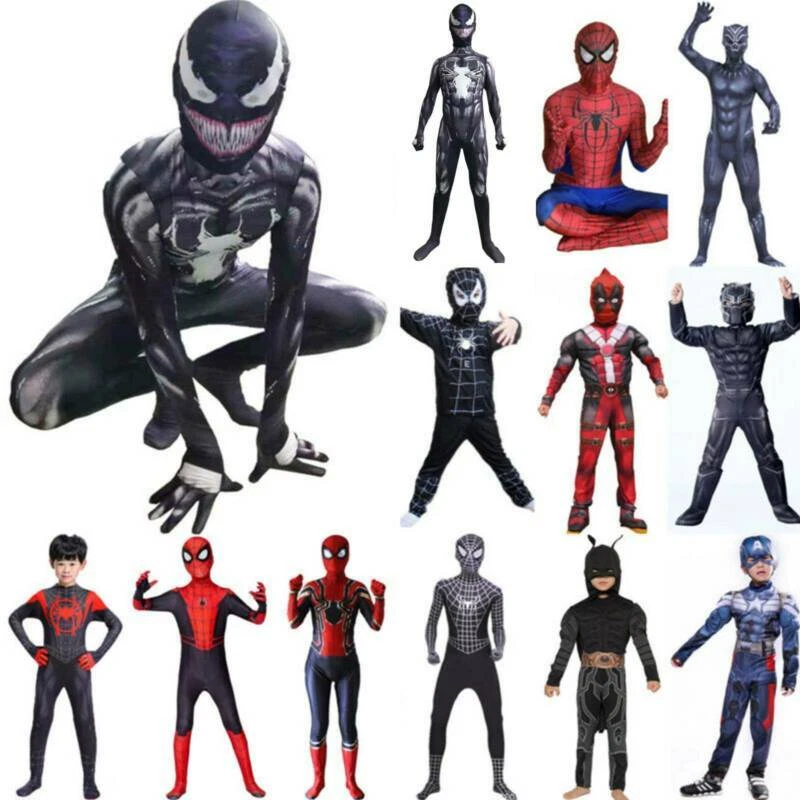 Tuta Spiderman Venom Bambini Ragazzi Supereroe Cosplay Abito Fantasioso  Costume