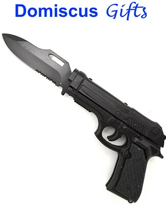 8" NEW Black Hand Pistol GUN 9MM Beretta Glock POCKET KNIFE Rifle Folding Knives