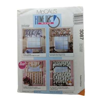 McCalls Pattern 3087 Window Toppers 4 Styles Cafes 2 Styles Uncut Vintage 1995