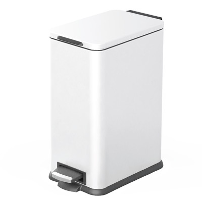 4.4 Gallon Slim Trash Can with Slow Close Lid, Stainless Steel, White