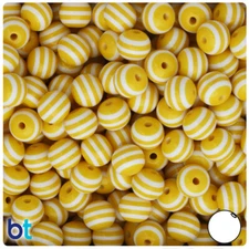 BeadTin White Striped 10mm Round Resin Beads (75pcs) - Color choice