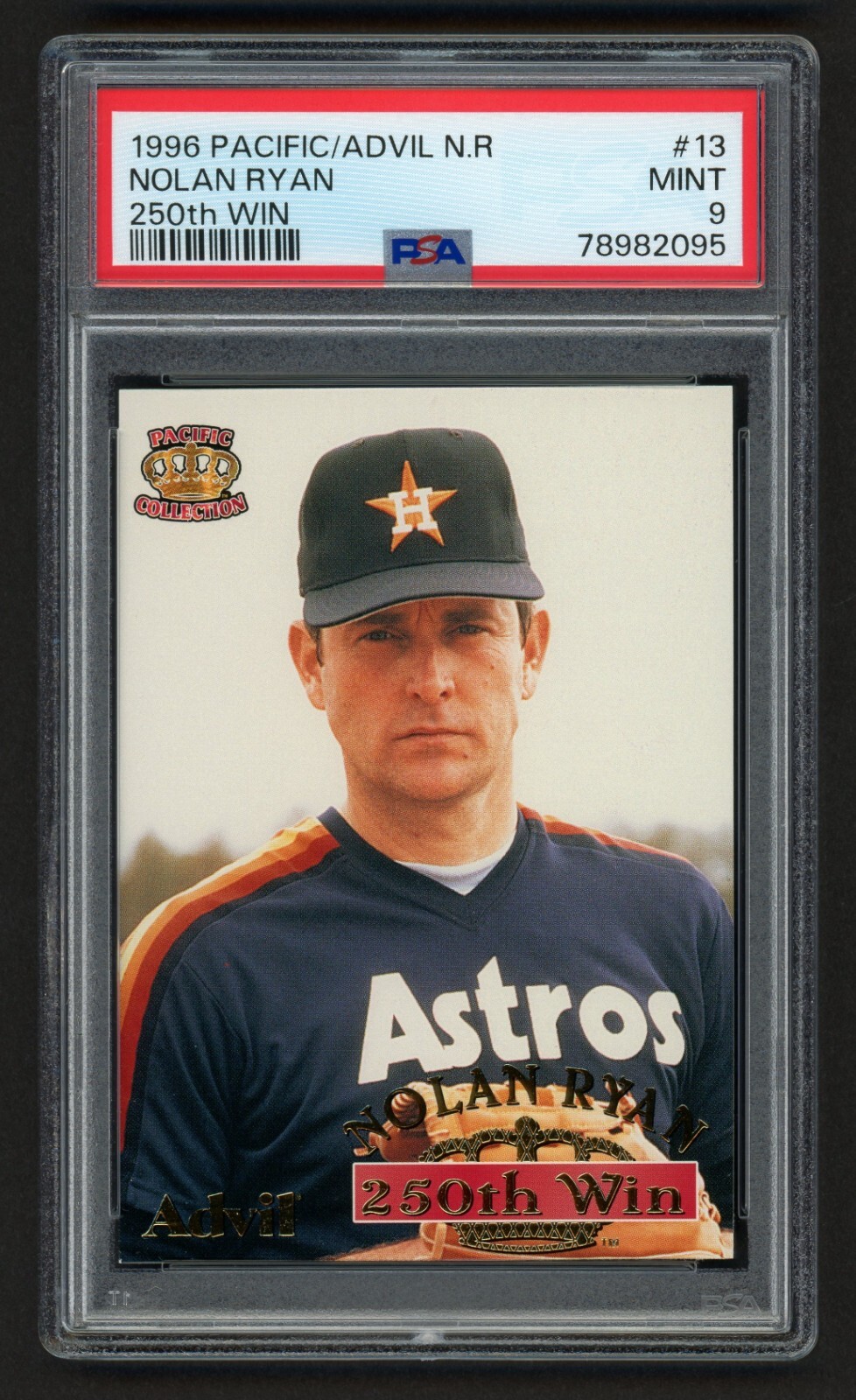1996 PACIFIC/ADVIL NOLAN RYAN #13 250TH WIN TEXAS HOF RYAN EXPRESS PSA 9 MINT