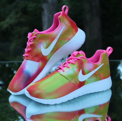 Nike Roshe One Flight Weight Size 7Y Pink Orange Green Custom