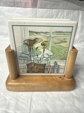 Vintage 4 AbsorbaStone Golfing Absorbent Coasters Bisque Tile Golf Bag Clubs