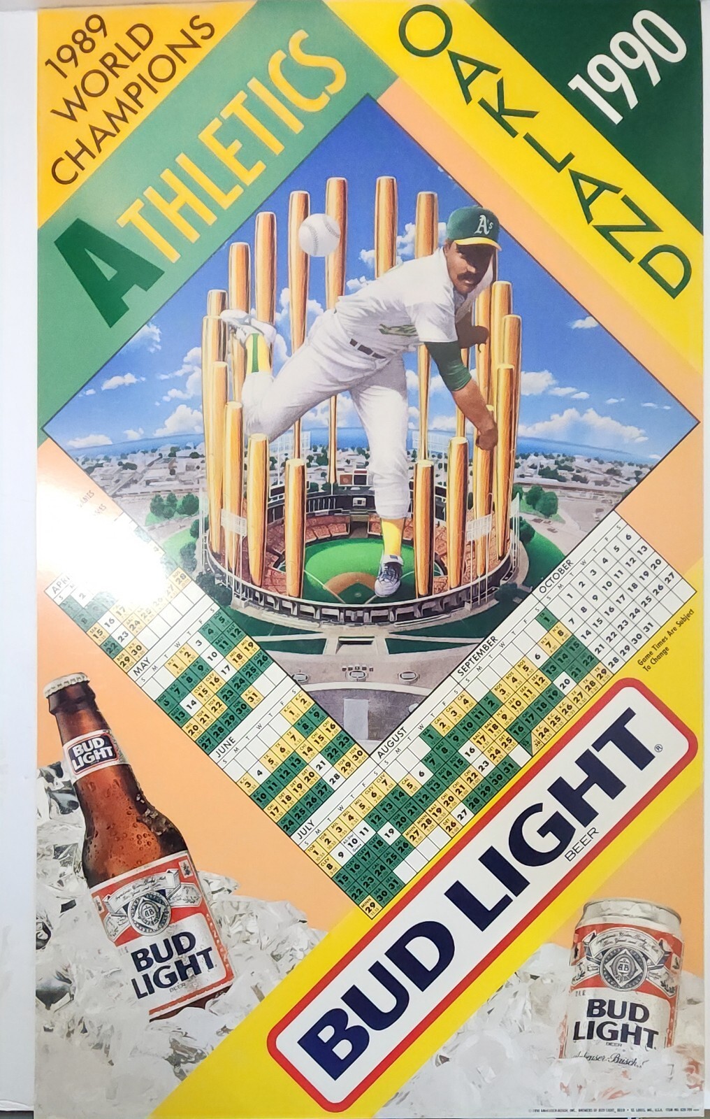 1989 World Series MLB Poster Oakland A's Budweiser/Budlight Poster/Game Calendar