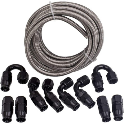 8AN Stainless Steel Nylon Braided Oil Fuel Line Hose w/ Swivel Fitting Kit 20FT