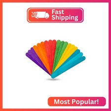 WISYOK 60 Pcs 6  Colored Jumbo Wooden Craft Sticks, Rainbow Wooden Popsicle Stic