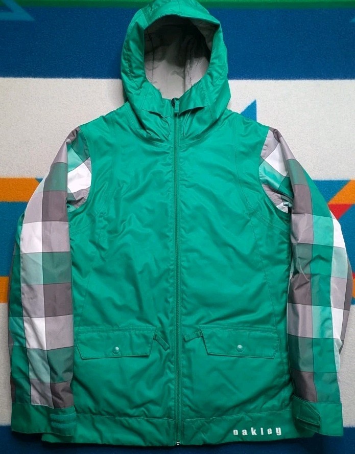 Oakley Ski Snowboard Jacket Hooded Insulated Full Zip Plaid Green Women's Medium