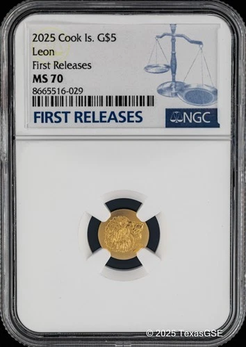 2025 Cook Islands Gold 0.5 gram $5 Leon NGC MS70 First Release