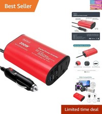 200W Red Car Power Inverter DC 12V to AC 110V PD 20W and QC 3.0 18W Dual USB ...