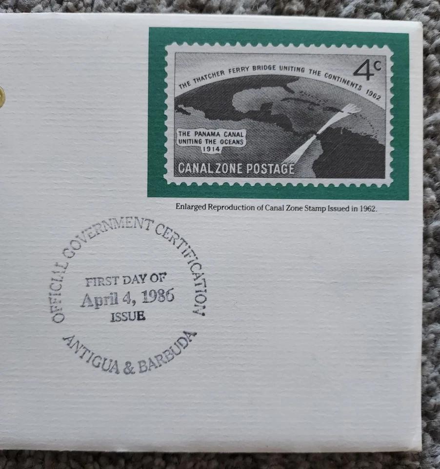 Sealed First Day Cover $6 Thatcher Bridge Antigua & Barbuda 24kt Gold 1986 - Image 3 of 4