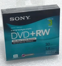 Sony Handycam DVD+RW Mini Discs 1.4GB 30 Min Single Sided AccuCORE Sealed 3-pack