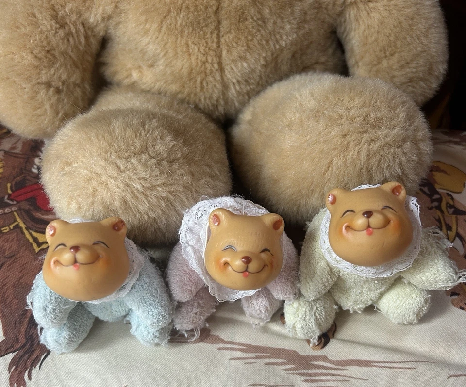 Винтажный резиновый плюшевый медвежонок плюшевый набивка мама сюрприз комплект из 3 детенышей одуванчика - Изображение 3 из 4