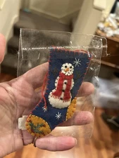 Mini Vintage Hand Pieced Stitched Felt Christmas Stocking Snowman Crafts CUTE