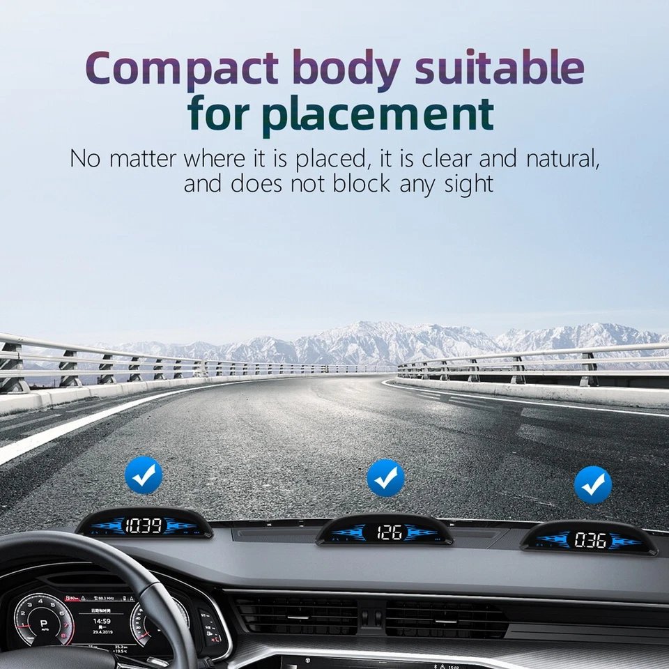 HUD GPS Head Up Display Speedometer Odometer Car Digital Speed HD Universal - Image 3 of 4