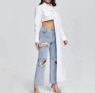 Stylish White Asymmetrical Half Cut Cropped Shirt Blouse