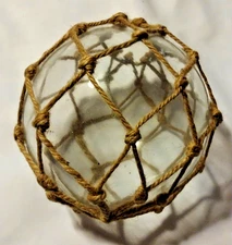 6" Hand Blown Clear Glass Fish Net Float Buoy Reproduction Nautical Decor B2