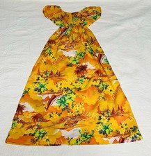 True VINTAGE Made In Hawaii MuuMuu Maxi Dress Sz-12 Luau Yellow Orange Floral