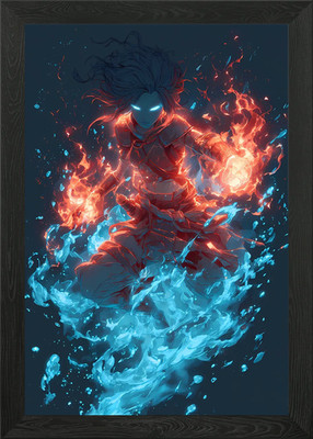 Elemental Warrior Controlling Fire  Framed Wall Art Poster Canvas Print Picture