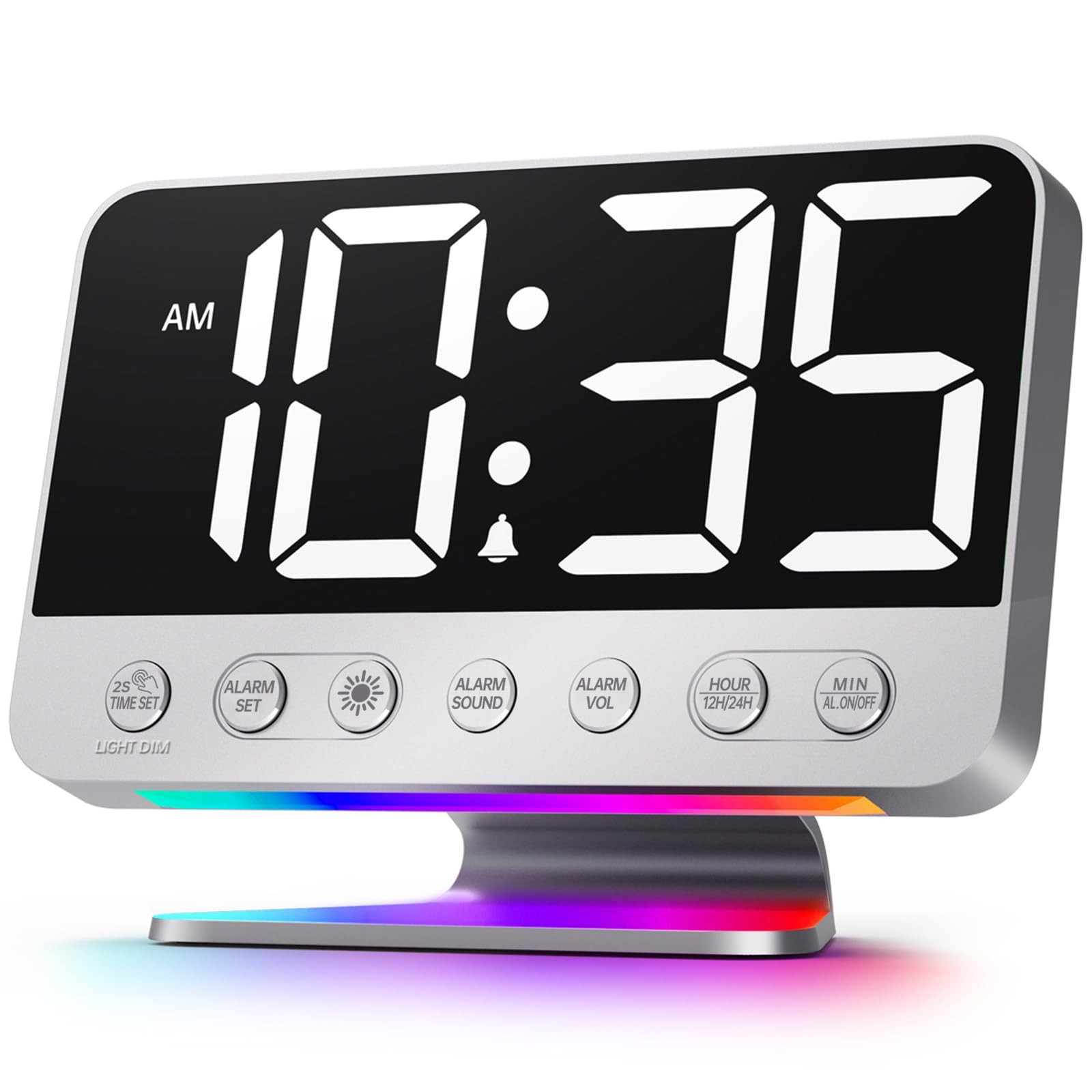 Odokee Digital Alarm Clocks for Bedrooms: Large Bold Silver - White Digits