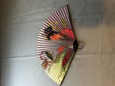 Japanese Folding Fan Multicolor Painted Floral Design