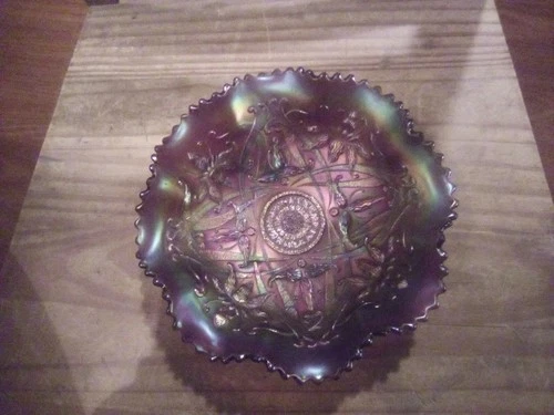 Vintage Northwood Wishbone Amethyst Irredescent 8 1/2" Carnival Glass