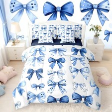 Blue Bow Comforter Set with Sheets Twin Size Princess Bow Tie Girls Bed in A ...