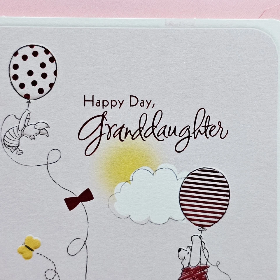 Hallmark Birthday Greeting Card For Granddaughter Winnie The Pooh Pink Balloons - Image 2 of 4