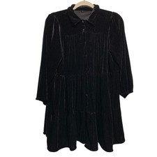 Black Velvet Tiered Babydoll Mini Dress Womens small whimsygoth witchy