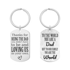 Father's Gifts for Dad Keychain - 14K Whited Gold/Black Dad World Silver 