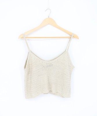 ENZA COSTA Linen Knit Cropped Cami Top Undyed S $145 C1 280