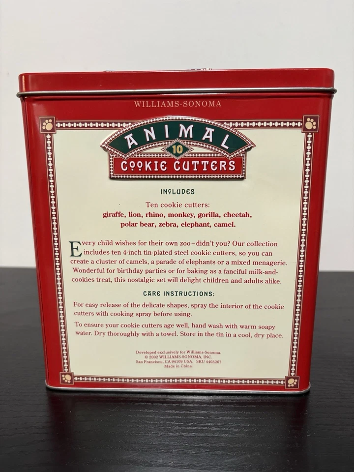 Vtg 2002 Williams & Sonoma 10 Zoo Animal Cookie Cutters w/ Tin & Extras - Image 2 of 4