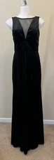 NW Nightway Black Velvet Gown Size 8 Mesh Panel Thigh-High Slit Sleeveless