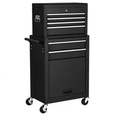 2 in 1 Rolling Tool Box Cabinet Storage Chest Box Garage Toolbox Organizer Black