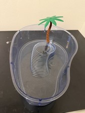 Bean Shaped Turtle Water Dish With Palm Tree 14x10 1/8 x3