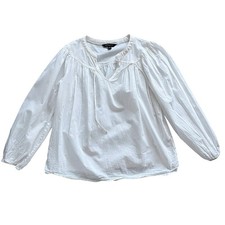 Banana Republic White Peasant Style Blouse V-Neck Size XS Long Arm 100 Cotton