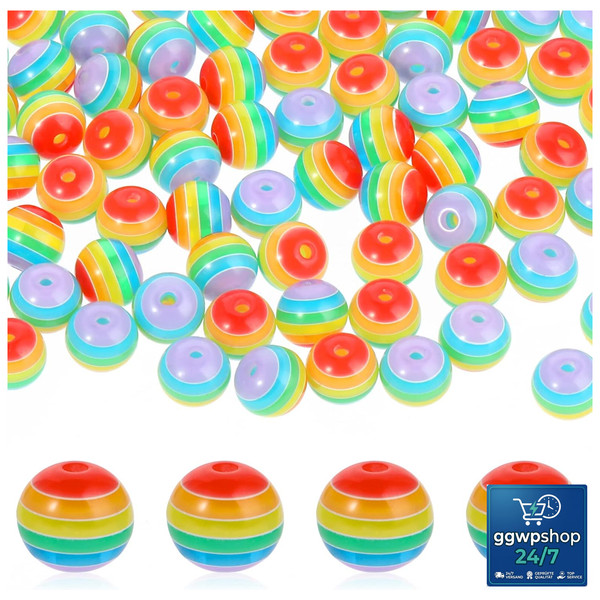 Acryl Bastelperlen 10Mm Regenbogen 100 StüCk Runde Perlen FüR Schmuck ArmbäNder-image